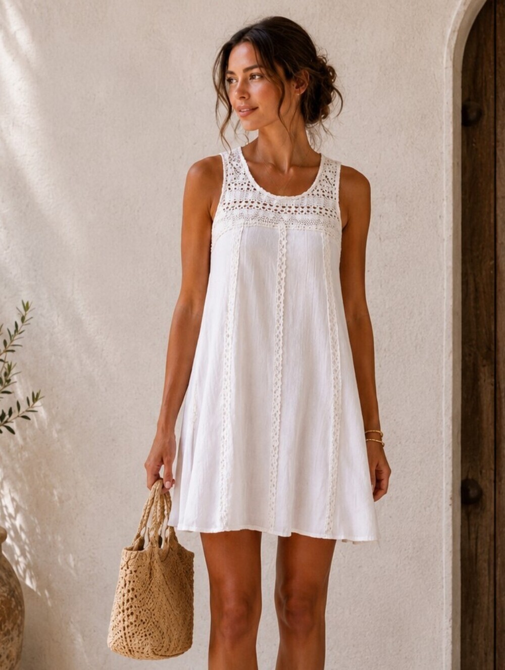 Chelsea & Violet Sleeveless Crochet Detail Tunic Mini Dress